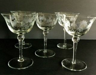 Vintage Etched Champagne Glasses Set Of 5 Romania Danish Design