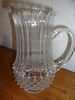 Vintage Heavy Diamond Cut And Polished Lead Crystal Water Pitcher 10 " High Handle