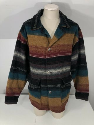 Vintage Woolrich Multi - Color Blanket Jacket USA Made Men ' s XL EUC Wool Blend 80s 2