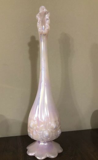 Vintage Fenton Art Glass Pink Iridescent Opalescent Bud Vase.