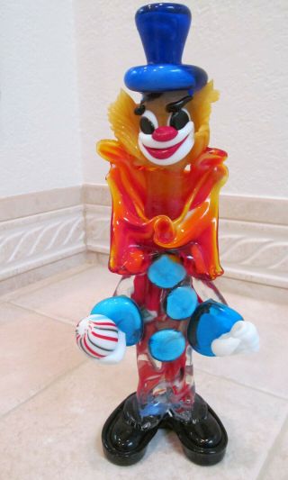 Vintage Murano Venetian Glass Clown Figurine Holding Candy 10 Inch Circa 1960
