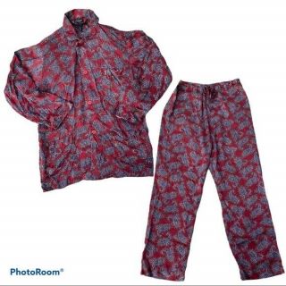 Men Vintage Christian Dior Silk Paisley Print Pajama Shirt & Pants Set Unisex M