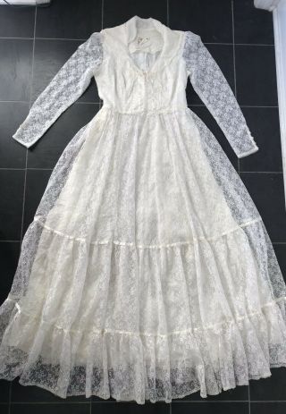 Vintage Gunne Sax Lace Corset White Prairie Wedding Dress