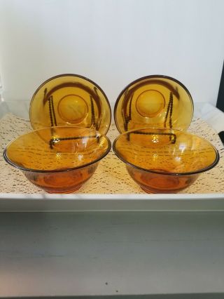 Vintage Amber Glass Bowls Set Of 4,  5.  5 " Diameter