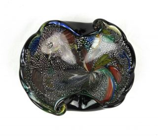 Vintage Mid Century Murano Art Glass Multi Colored Silver Flecks Ash Tray 3