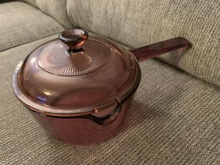 Pyrex Corning Ware Visions Cranberry Cookware 1 Liter Saucepan With Lid Teflon
