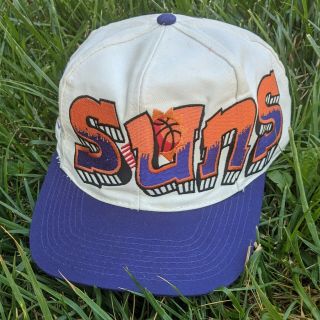 Vintage Phoenix Suns Graffiti Snapback Hat 90s Nba Drew Pearson Twill Cap