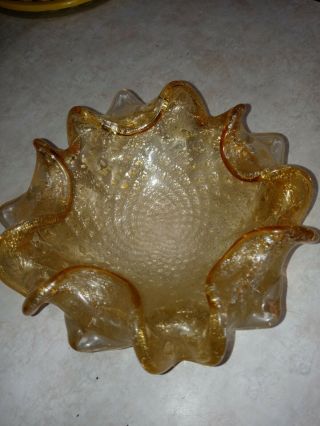 Adventurine Vtg Murano Italy Art Glass Ash Tray Bowl