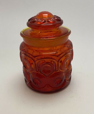 Vintage Le Smith Amberina Moon & Stars Canister Apothecary Jar 8” W/ Lid