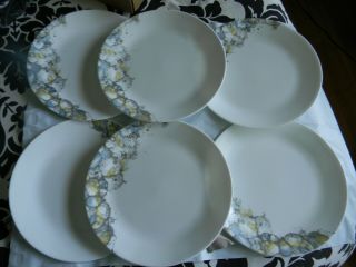 Set Of 6 Corelle Gray Blue Yellow 10 1/4 " Dinner Plates