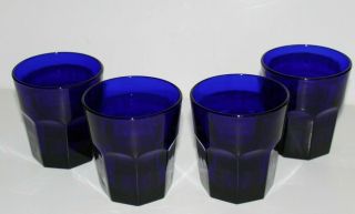 4 Vintage Libbey Deep Cobalt Blue 8 Oz Tumbler/rocks Glasses W/ 8 Paneled Sides