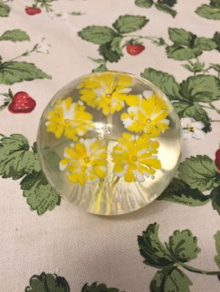 Vintage Gentile Glass Paperweight Yellow Flower - Star City