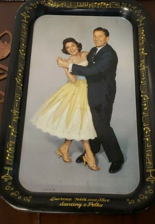 Lawrence Welk And Alice Dancing A Polka Vintage Metal Tray Bubbles Champagne