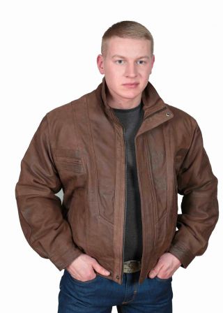 Gentlemens Blouson Leather Jacket Brown Soft Antique Real Nubuck Bomber Coat