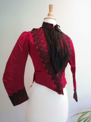Antique 1800s Victorian Era Burgundy Silk/black Lace Bodice/jacket