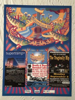 Tragically Hip 2002 Tour Poster Barenaked Ladies Supertramp Watershed Canada