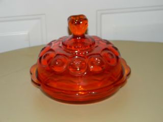 Vintage Le Smith Large Round Moon & Stars Orange Glass Lidded Butter Dish