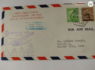 1937 First China Flight Trans Pacific Airmail Macao To San Francisco Cover FFC 2