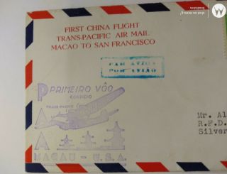 1937 First China Flight Trans Pacific Airmail Macao To San Francisco Cover FFC 3