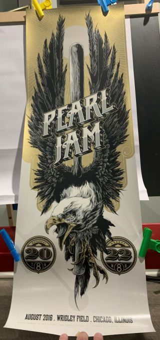 Pearl Jam Wrigley Field August 2016 Concert Poster By Ken Taylor (eagle,  Bat,  Go