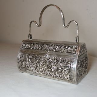 Antique Hand Made Tooled Reticulated Silver Plate Metal Clutch Purse Hand Bag