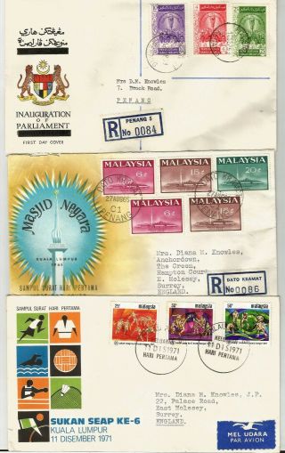Malaya Malaysia 3 Fdcs 1959 - 71 Two Registered From 