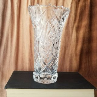 Vintage Diamond Starburst Cut Leaded Crystal Vase 8 " X 5 " Heavy Unbranded Mcm