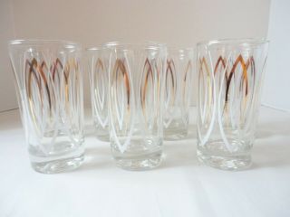 Vintage Mcm Gold And White Patterned Drinking Glasses 8 Oz Set Of 7 Libby??