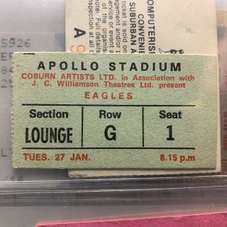 1976 The Eagles Band Concert Ticket Stub Apollo Stadium Adelaide Australia