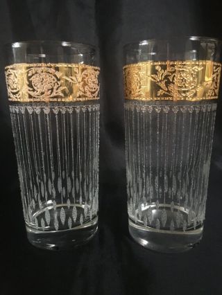 Vintage Culver Tyrol Hi - Ball Drinking Glasses Mcm Gold Band Starlyte Icicle