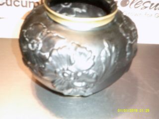 Tiffin Satin Glass Black Amethyst Poppy Vase 5.  25 Inch 30s Gold Highlights Perfe
