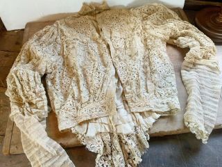 Antique Victorian All Lace With Silk Lining High Neck Blouse Shirt Jacket Top