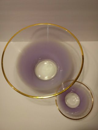 Wv Glass Blendo Frosted Pastel Purple Lavender Chip & Dip Bowl Set Gold Trim