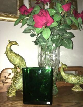 Napco Emerald Forest Green Glass Vase Rectangle 1166 Vintage Farm House Chic