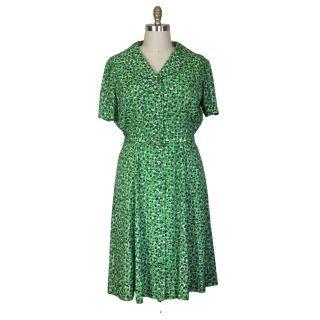 Vintage 1950s Plus Size Green Novelty Print Dress Waist 40 Inches