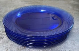 Set Of 8 Vintage Pyrex Cobalt Blue Swirl Festiva Dinner Plates 10.  5 " Usa