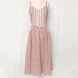 Vintage Gunne Sax Dress 1970s Pink Floral Prairie Cottage Core Midi Dress