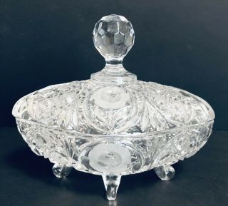 Vintage Anna Hutte Bleikristall Candy Dish Bowl Heavy Lead Crystal Footed Lidded