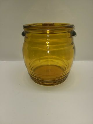 Vintage Mid Century Amber Glass With Lid Cookie Jar With Bubbles In Glass