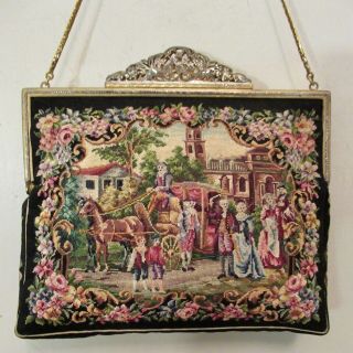 Vintage Petit Point Purse Scenic Figural Bag Handbag Jolles Austria