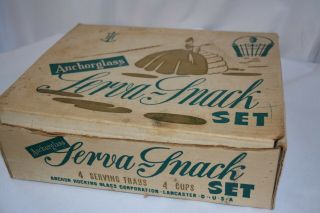 Anchor Hocking Anchorglass Serva - Snack Set 4 Glass Serving Trays W/ Cups Bubbles