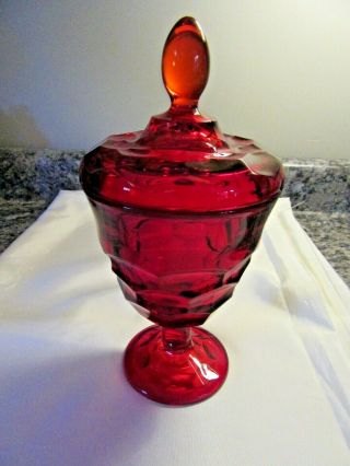 Vintage Viking? Glass Ruby Red Pedestal Candy Dish With Lid,  Vgc
