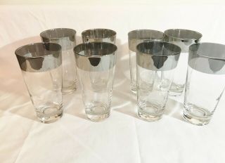 Set Of 8 Mcm Dorothy Thorpe Style Silver Rim Flat Tumbler Glasses 5 5/8 "