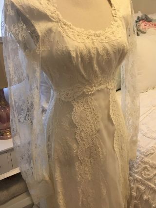 Vtg 70’s Victorian Edwardian Bridal Antique Ivory Lace Wedding Gown Dress