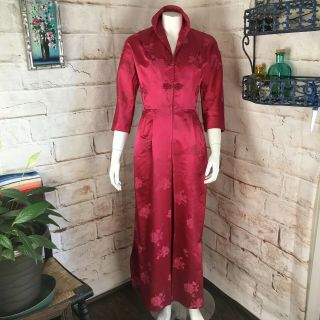 Vintage 50s 60s Bonwit Teller S Silk Floral Asian Brocade Maxi Cheongsam Dress