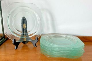 Set Of 6 Vintage Pale Blue/green Depression Glass 7.  5” Square Salad Plates