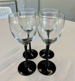 Vintage Luminarc Wine Glasses Domino Pattern Set Of 4 France Black Stem