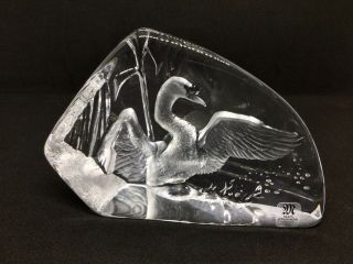Mats Jonasson Sweden Art Glass Swan Sculpture Paperweight 3740 Label & Signed.