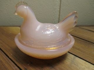 Vintage Degenhart Pink Glass 3 " Chicken Hen On Nest Dish Cambridge/ Crown Tuscan