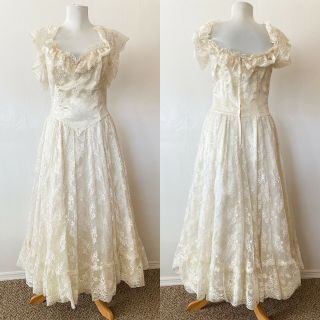 Vintage 90s Jessica Mcclintock Bridal Wedding Dress Lace Tulle Full Skirt